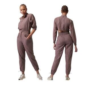 Athleta Alicia Keys Utility Windbreaker Jumpsuit Purple Mauve Cocoa EUC 4 Open